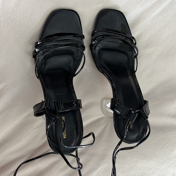 Black High Cake Stand Heel  Strappy Sandals - Picture 7 of 8